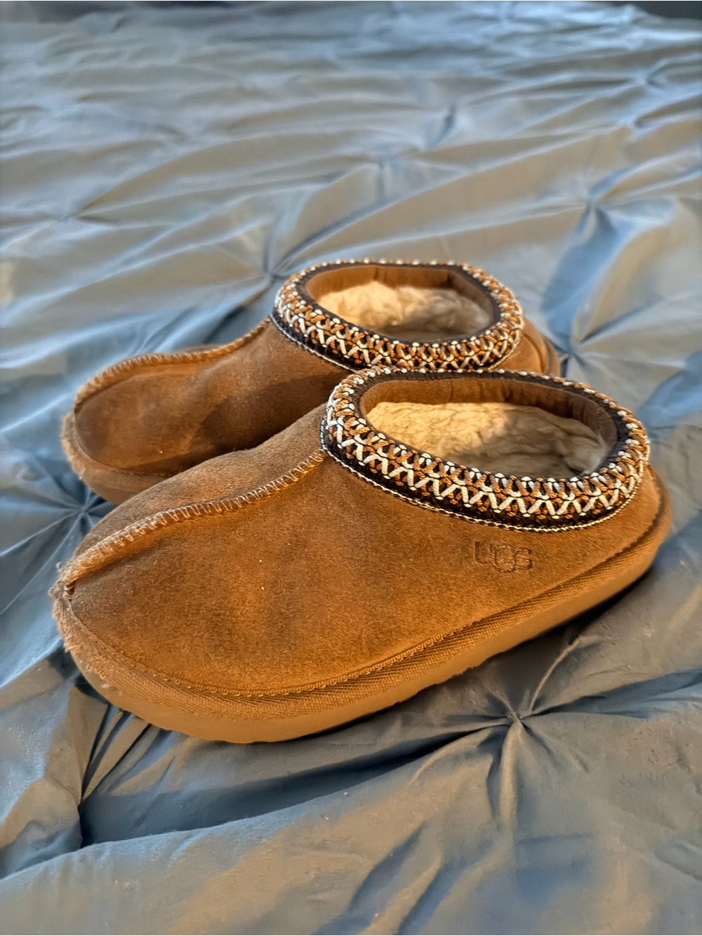 UGG Kids Chestnut Brown Suede Shearling Footie Slippers